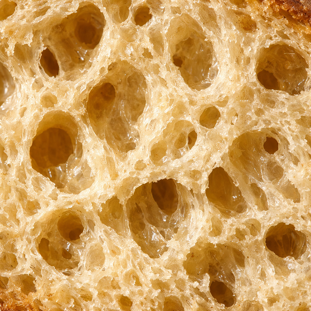 Close-up of open sourdough crumb