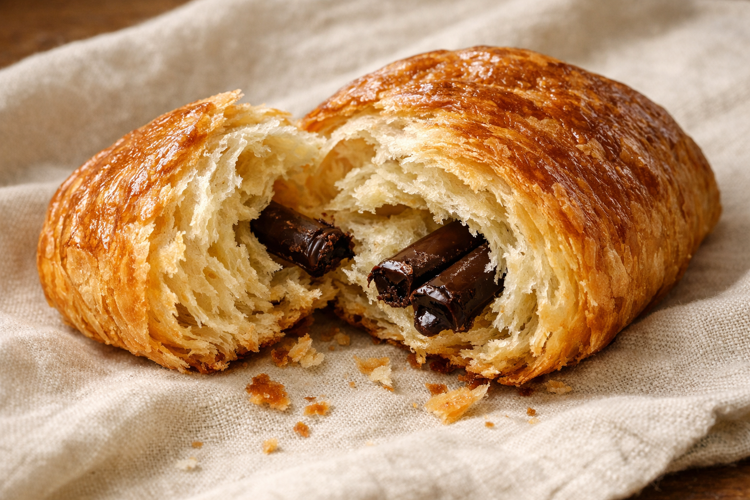 Pain au chocolat with dark chocolate
